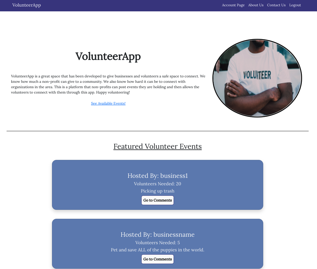 volunteerapp project screenshot